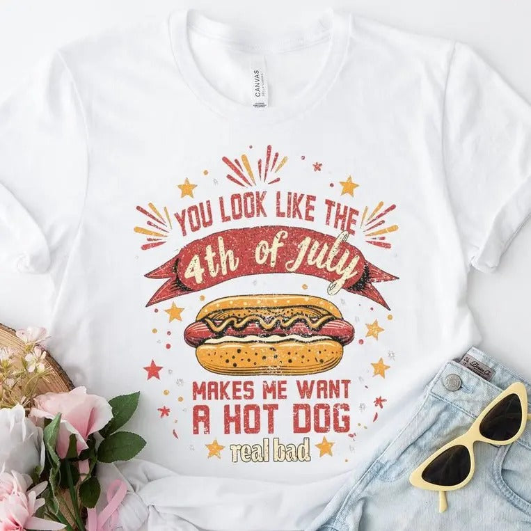 4th of July Hot Dog T-Shirt: Funny Independence Day Shirt with Patriotic Graphic