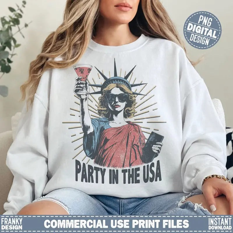 4th of July Party in the USA Sweatshirt: Patriotic Design with Statue of Liberty Independence Day Shirt Sublimation Hoodie