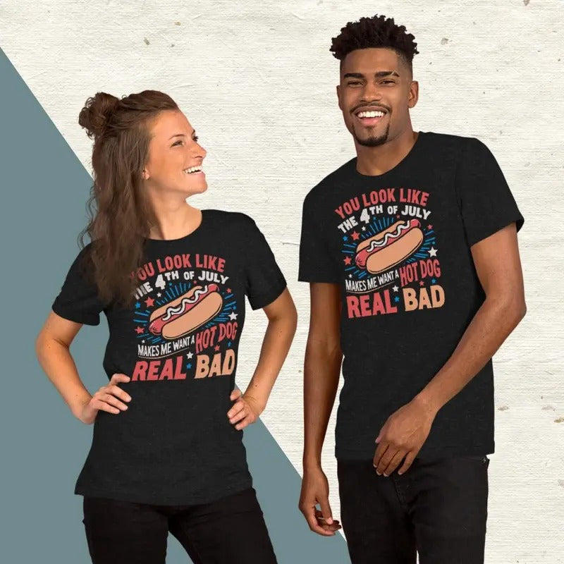 4th of July Unisex T-Shirt: Funny Hot Dog Design Patriotic Humor USA Pride