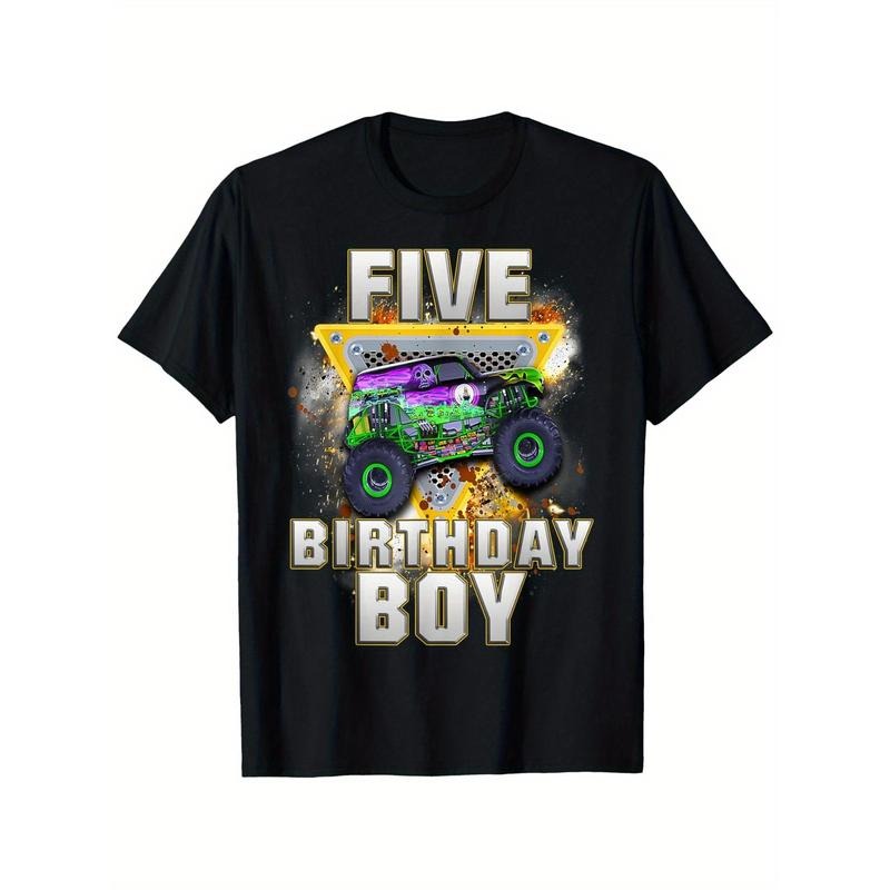 5 Th Birthday Boy Monster Truck "Jam Sessions" Cotton T-shirt-Casual and Comfortable, Machine Washable Hoodie, Sweatshirt