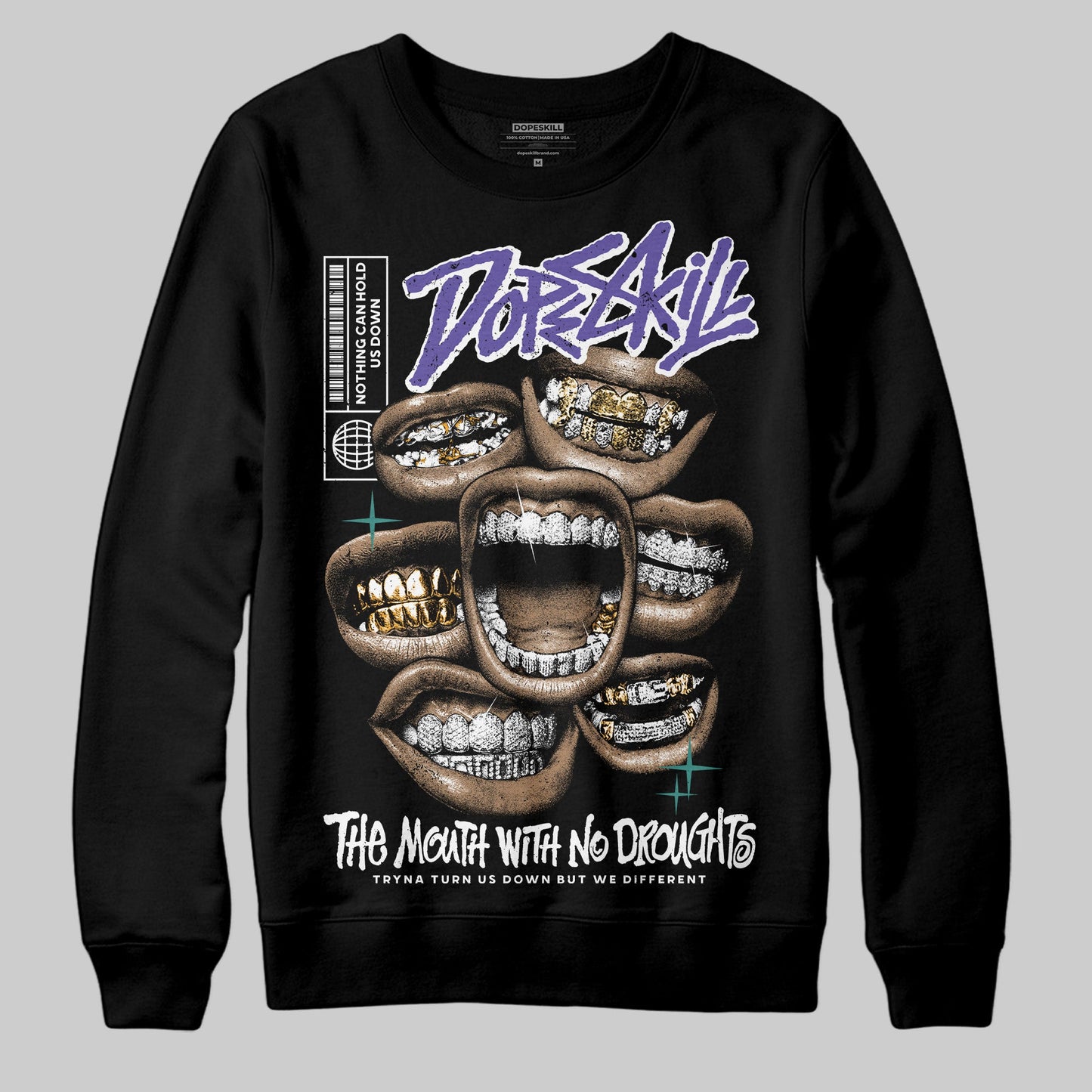 Grape 5s DopeSkill Sweatshirt The Mouth With No Droughts Graphic