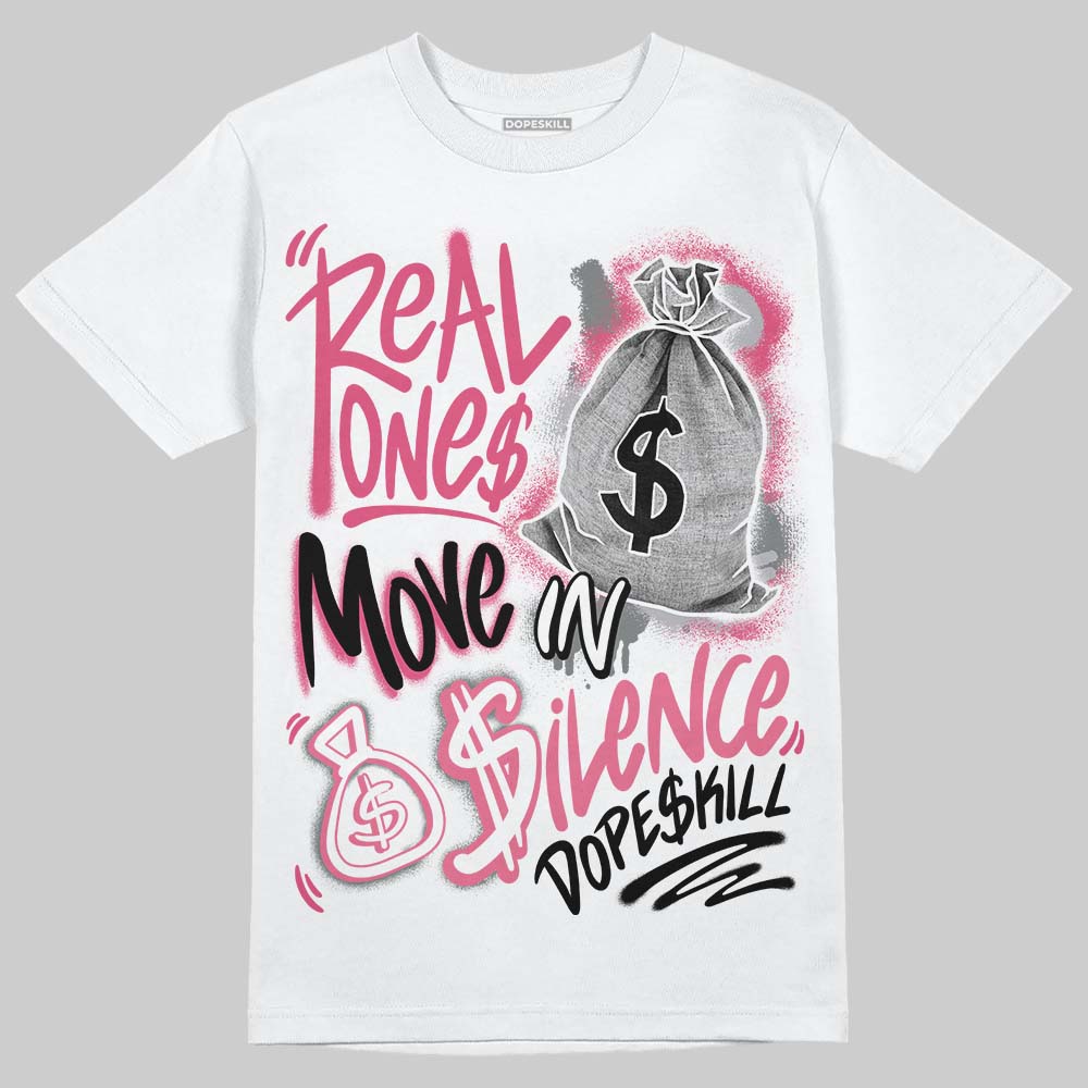 White Fluo Pink DopeSkill T-Shirt Real Ones Move In Silence Graphic