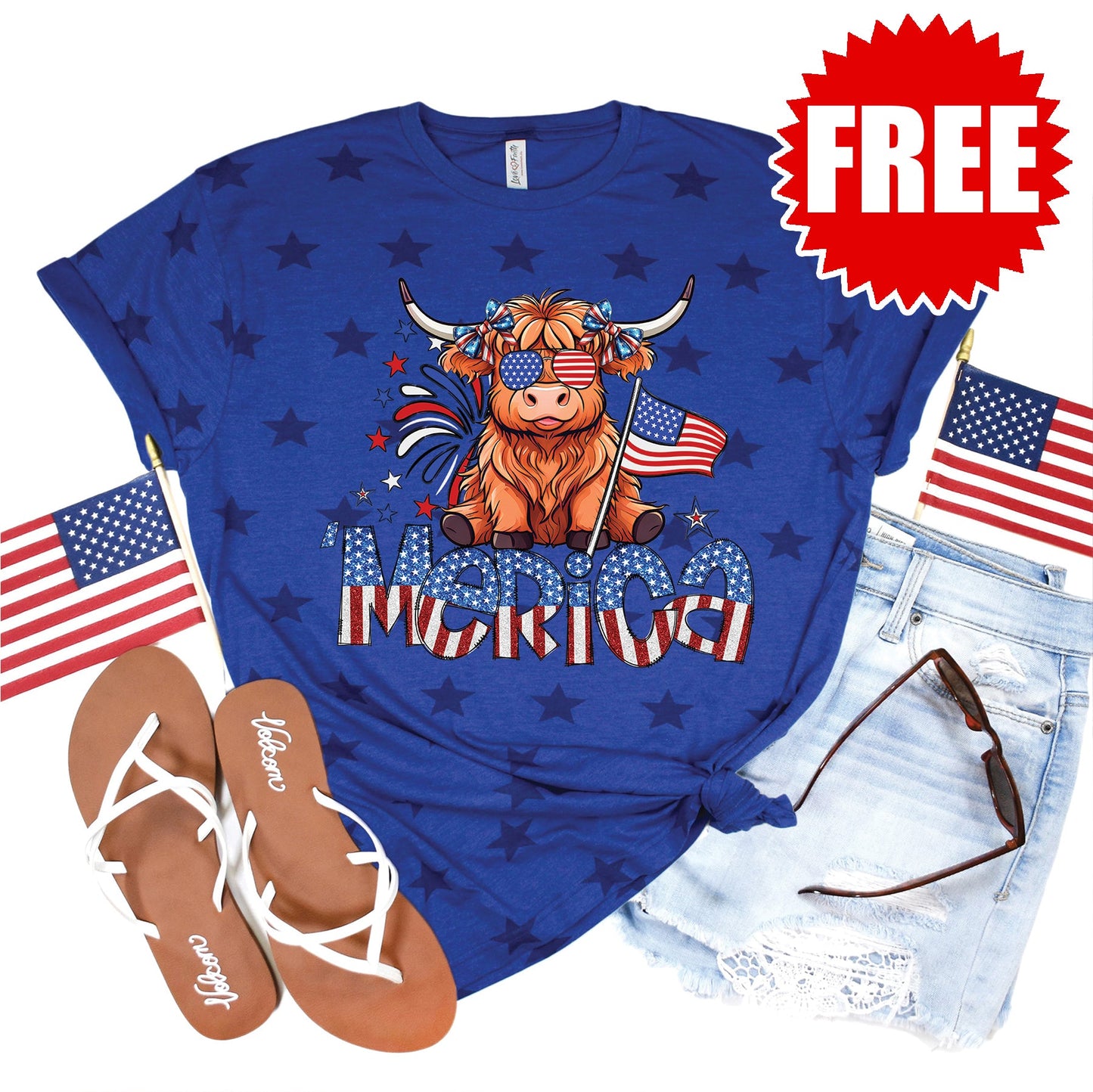 'Merica Tee - Blue Star Print - 0