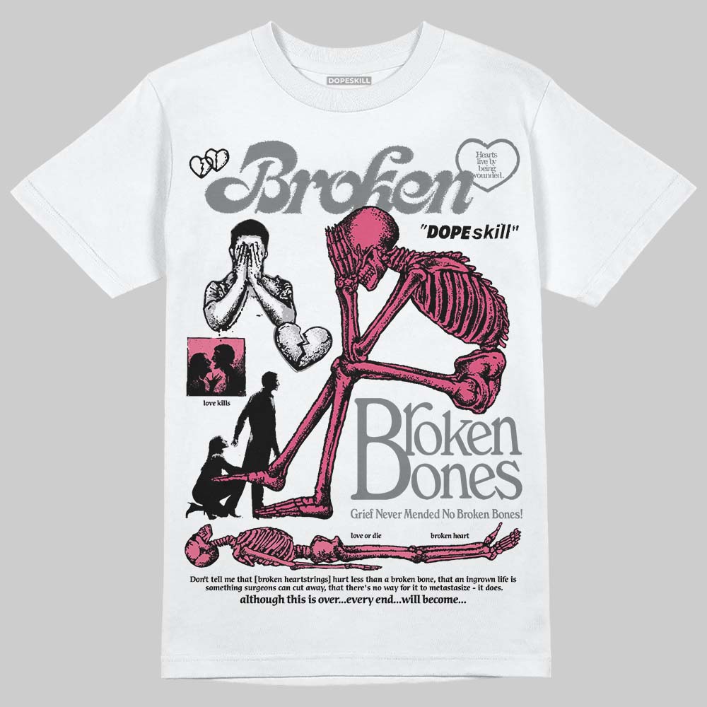 White Fluo Pink DopeSkill T-Shirt Broken Bones Graphic