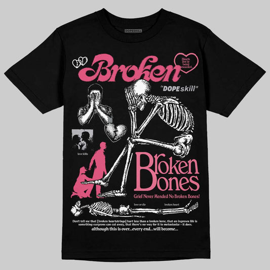 White Fluo Pink DopeSkill T-Shirt Broken Bones Graphic