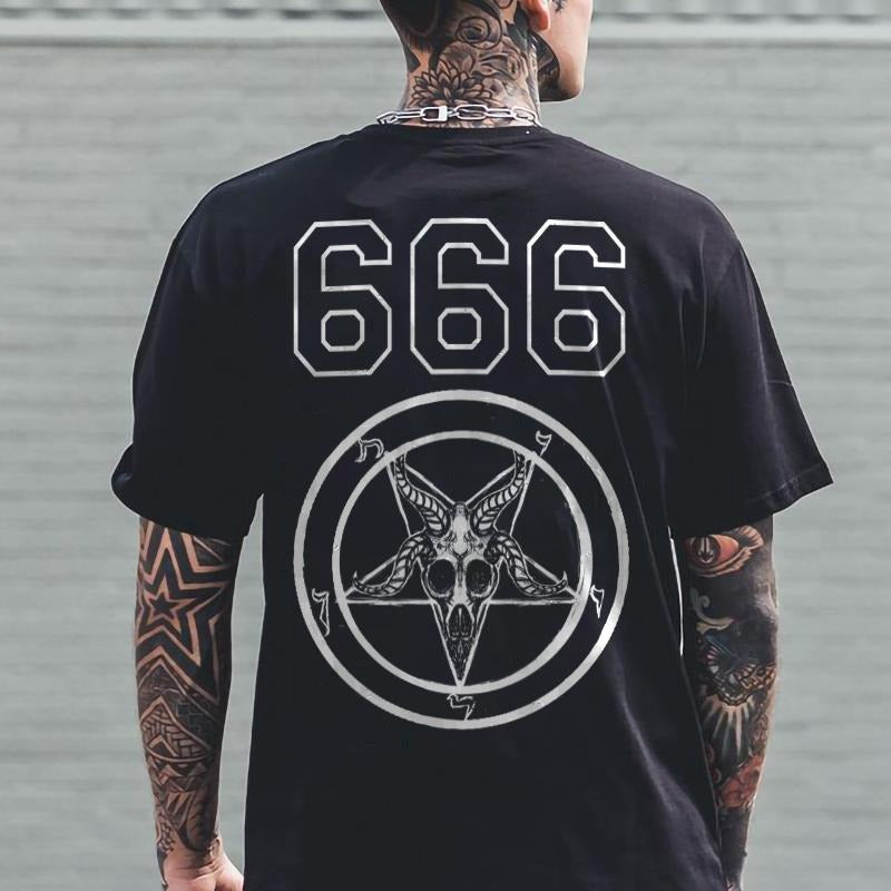 666 Baphomet print casual loose t-shirt designer - Naughty Clothes Men Cotton Menswear Hoodie, Sweatshirt | HypeCrazeTee.com