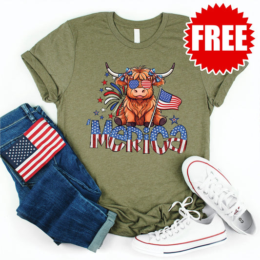 'Merica Tee - Heather Olive - 0