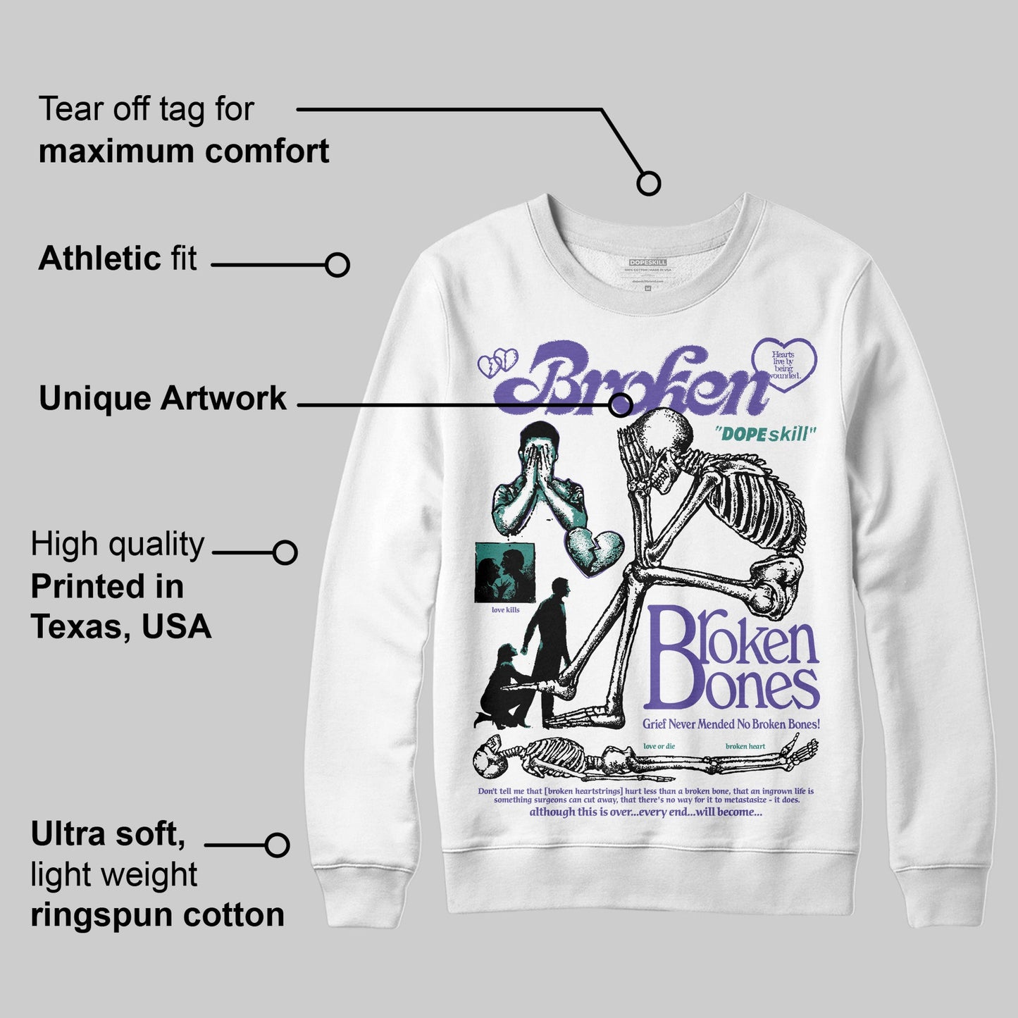 Grape 5s DopeSkill Sweatshirt Broken Bones Graphic