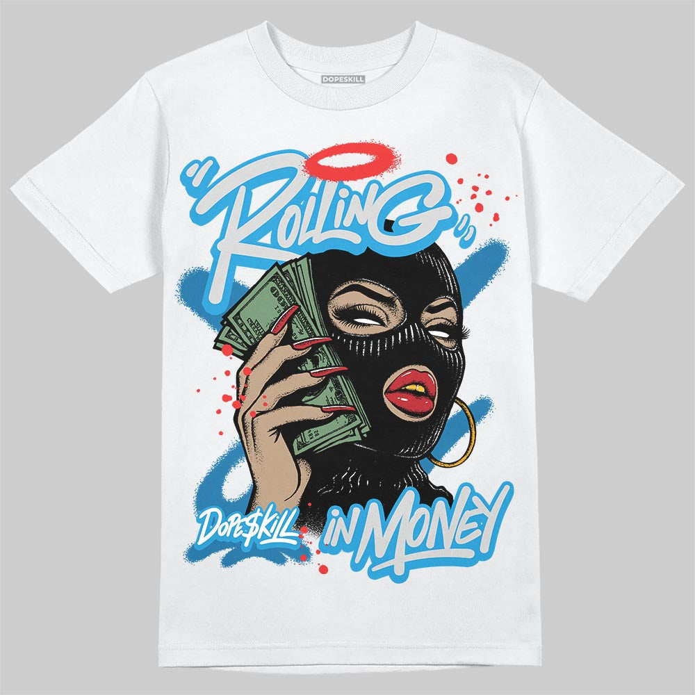 Military Blue 4s DopeSkill T-Shirt Rolling in Money Graphic