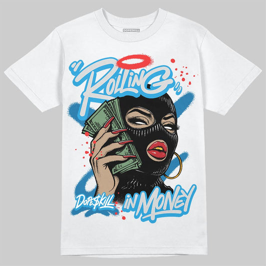 Military Blue 4s DopeSkill T-Shirt Rolling in Money Graphic