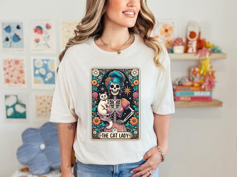 #817 - The Cat Lady Tarot -  Print Unisex Crew neck Tee T-shirt Hoodie, Sweatshirt | HypeCrazeTee.com