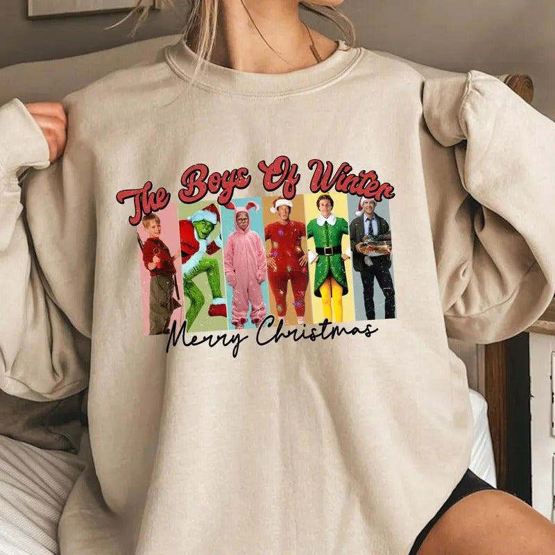 90s Christmas Boys Movie Characters Shirt, Retro Christmas Sweatshirt, Embrace The Festive Spirit With A Merry Christmas...