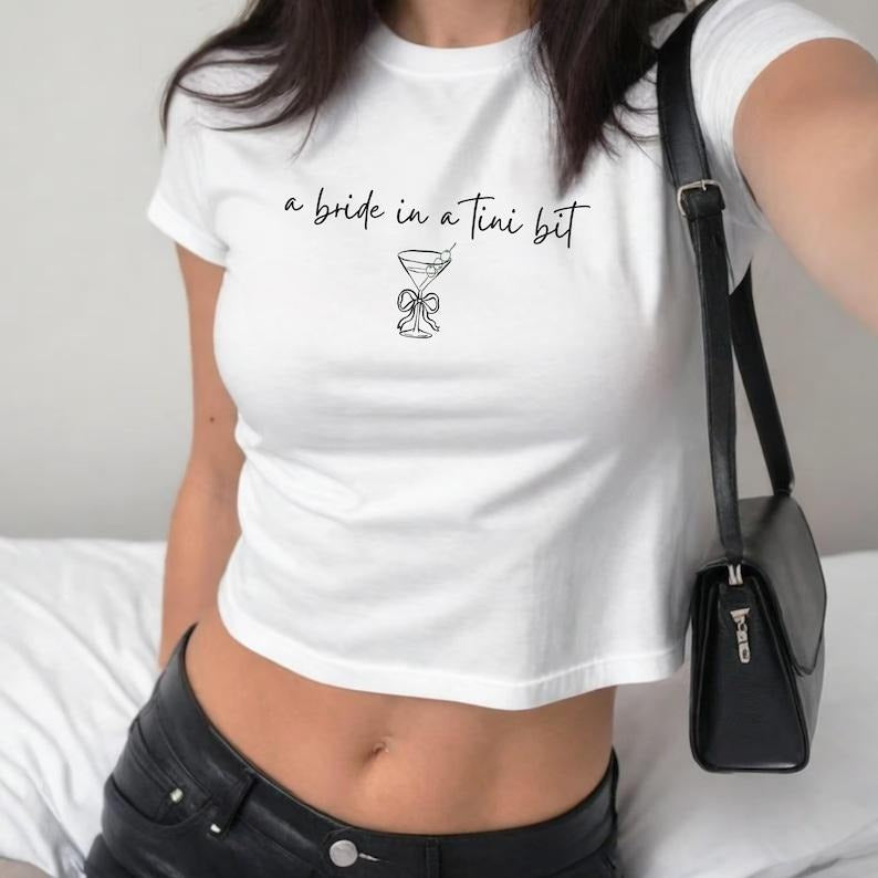 Bride Tini Bit Baby Bachelorette Shirt Bride Cute Martini Bride Top Y2K Bridal Shower Espresso Martini T-Shirts, Hoodie, Sweatshirt