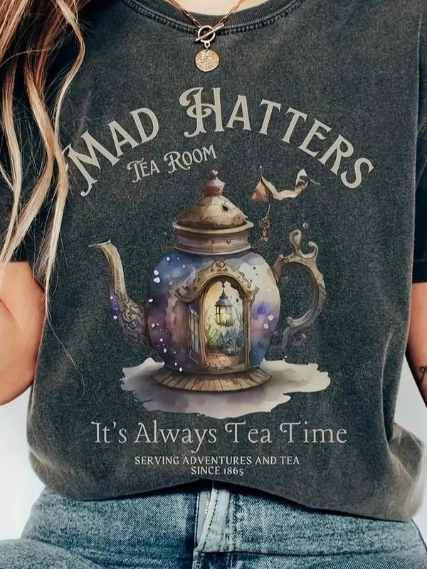 A Family In A Kettle, Letter- Graphic Print-Round Neck Casual Sport Short Sleeve T-Shirt-Fashion Women, Family trip Shirt...