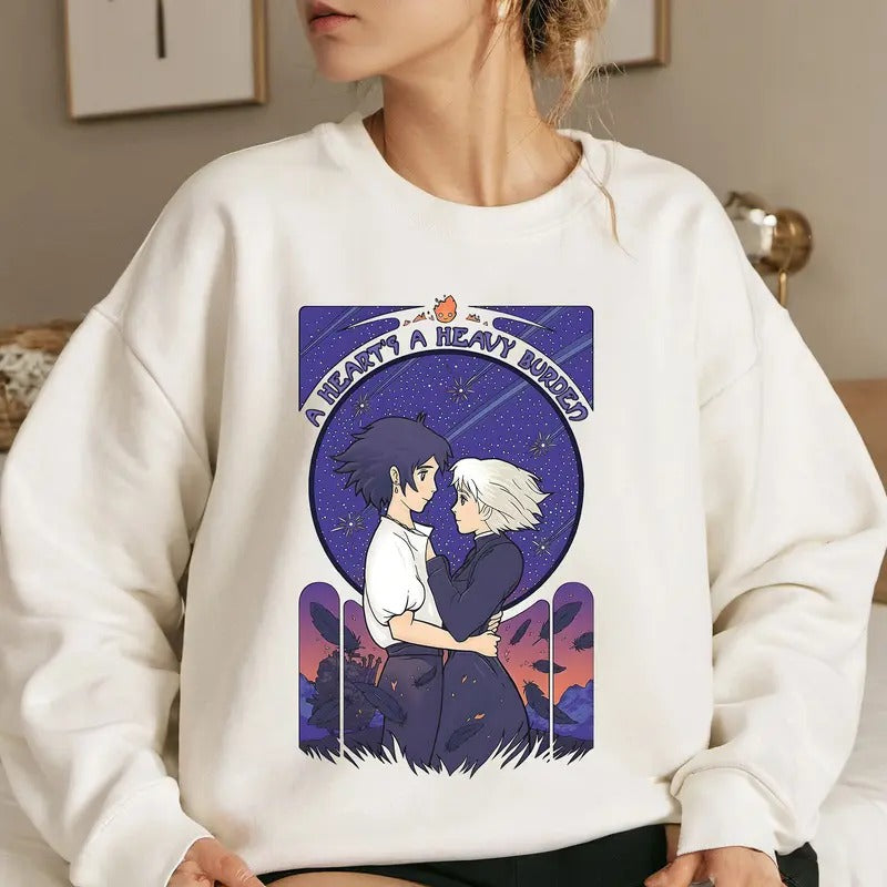 A Heart's A Heavy Burden Ghibli Shirt Crewneck Hoodie, Anime Otaku Shirt Comfort Cotton Sweatshirt | HypeCrazeTee.com