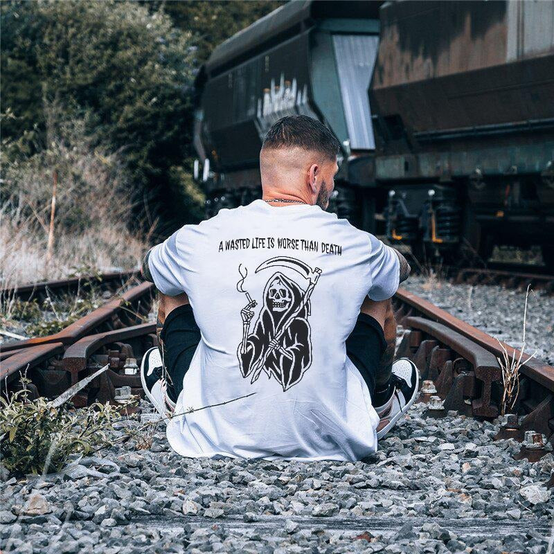A Wasted Life Is Worse Than Dth Sk Printed T-shirt  - Naughty Clothes Men Hoodie, Sweatshirt | HypeCrazeTee.com