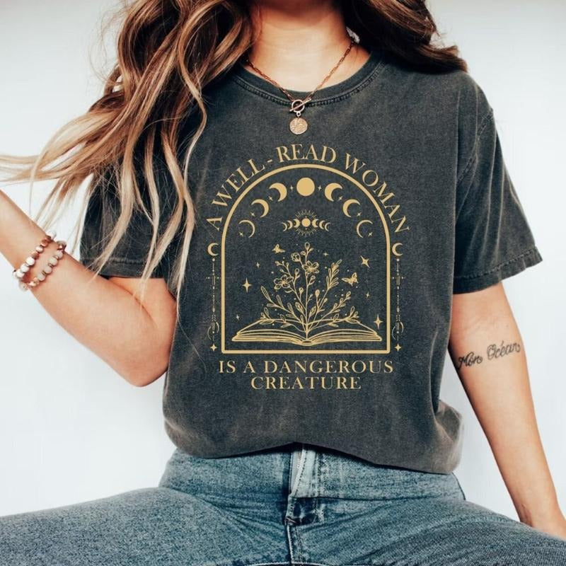 Well Read Woman Is Dangerous Creature Bookish Book Lover Her Bookish Retro Book Shirt T-Shirts, Hoodie, Sweatshirt