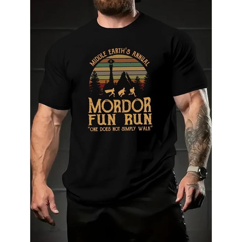 A person is not just walking. Letter printed T-shirt men's casual style summer and autumn slightly elastic round neck...