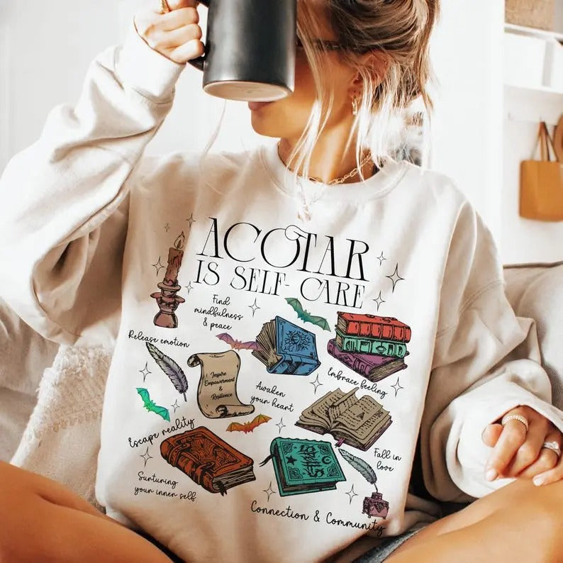 ACOTAR Sweatshirt Self-Care Crewneck for SJM Fans, Bookish Mental Health Sweatshirt, Perfect Gift for Book Lovers...