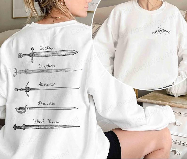2 Slide, TOG/CC/ACOTAR Universe Inspired Swords sweatshirt Aelin Manon Dorian Bat Boys Bryce Rhun Daanan Nesta Archeron...