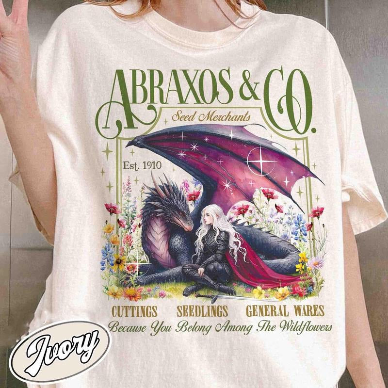 Abraxos Flower Comfort Colors Shirt, Fantasy Dragon Bookish Shirt, Boho Wildflowers Cottagecore Shirt, Fantasy Book Lover...