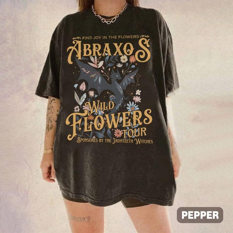Abraxos Flower Comfort Colors Shirt, Fantasy Dragon Bookish Shirt, Throne Of Glass Shirt, Boho Wildflowers Cottagecore...