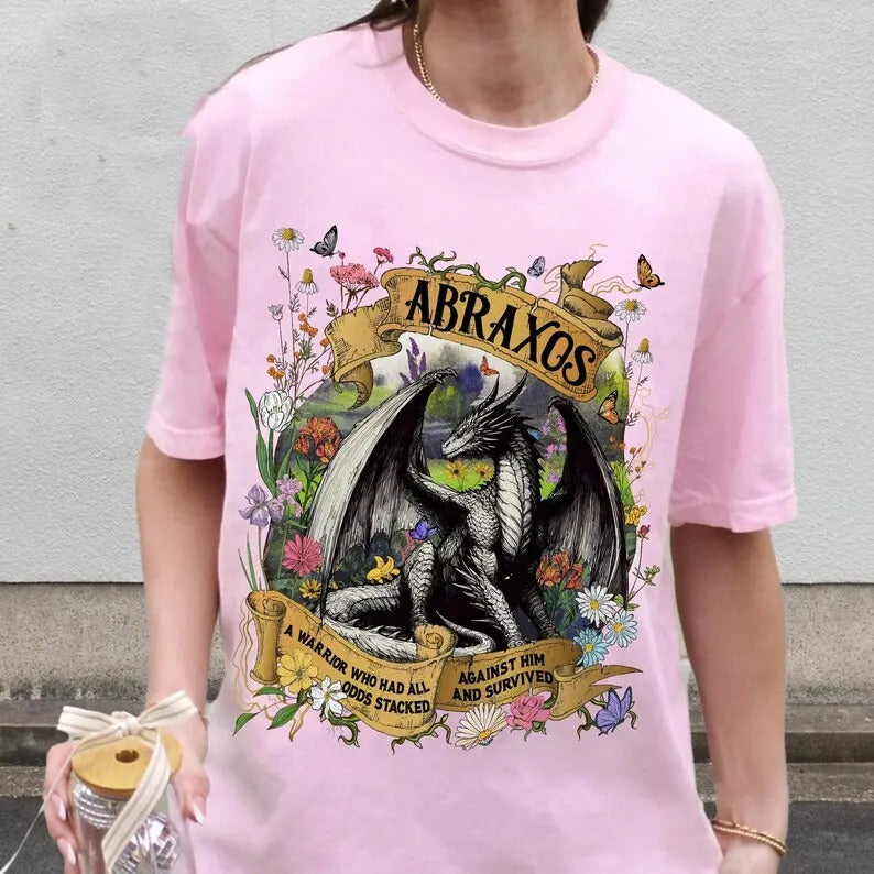 Abraxos Flower Garden Club T-Shirt, Fantasy Dragon Bookish Shirt, Boho Wildflowers Cottagecore Shirt, Fantasy Book Lover...
