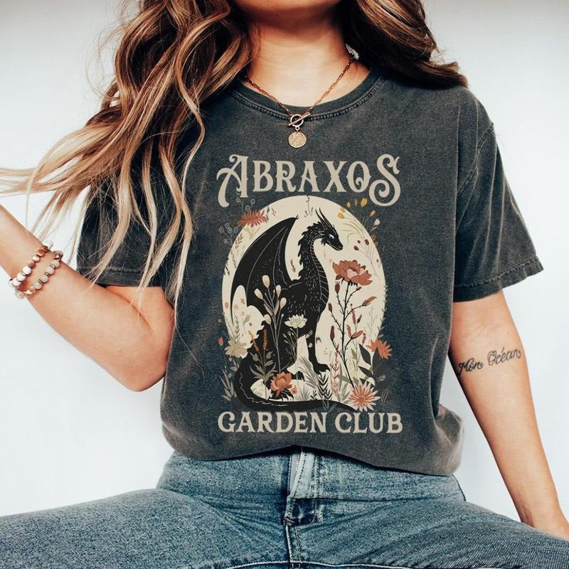 Abraxos Flower Garden Club T-Shirt, Throne of Glass Floral Design, Fantasy Book Lover PNG, Bookish Aesthetic Tee, Trendy...