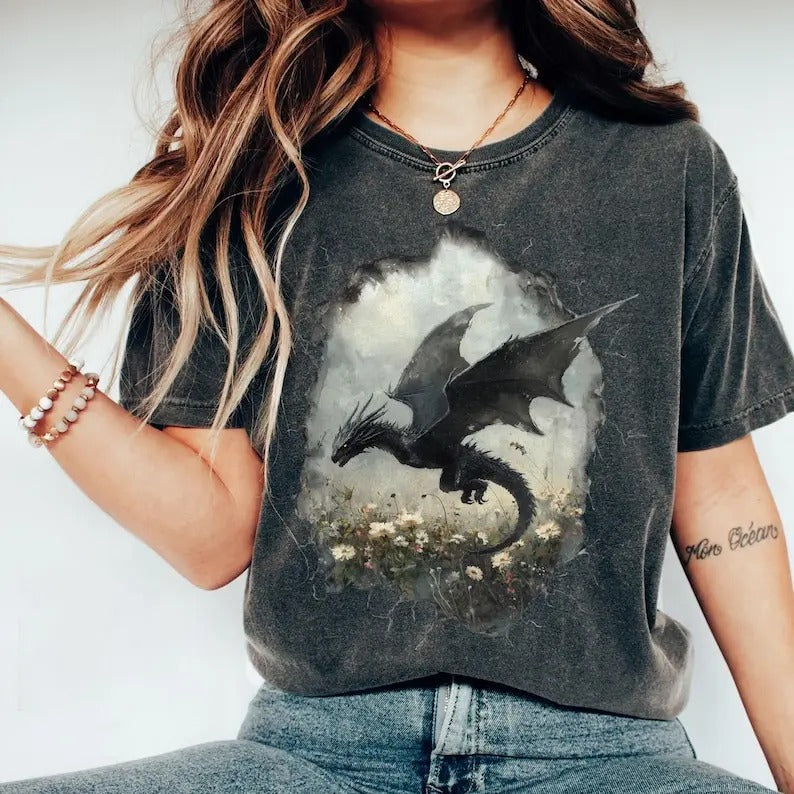 Abraxos Flower T-Shirt, Fantasy Dragon Bookish Shirt, Boho Wildflowers Cottagecore Shirt, Book Lover Gift, Book Club Gift...