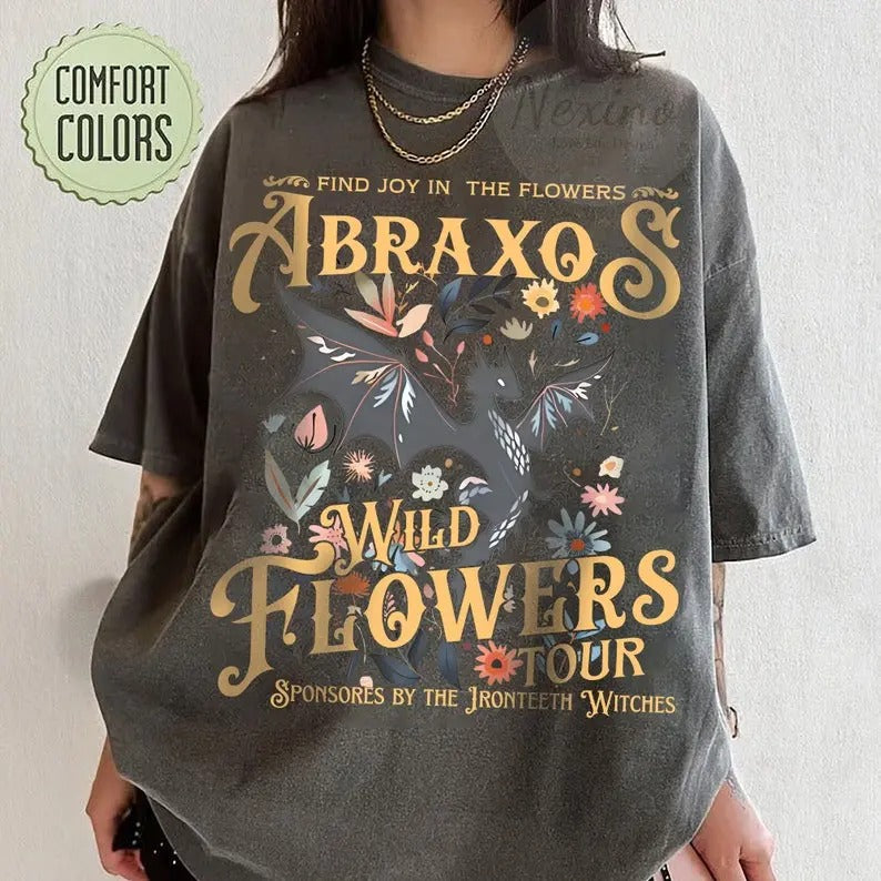 Abraxos Flower Fantasy Dragon Bookish Shirt Boho Wildflowers Cottagecore Shirt Fantasy Book Lover Shirt Book T-Shirts, Hoodie, Sweatshirt