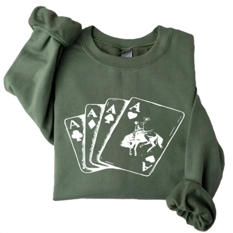 Ace Card Cowboy Sweatshirt, Cowboy Western clothing Sweatshirt, Playing Card Hoodie, Poker Card shirt, Country shirt,...