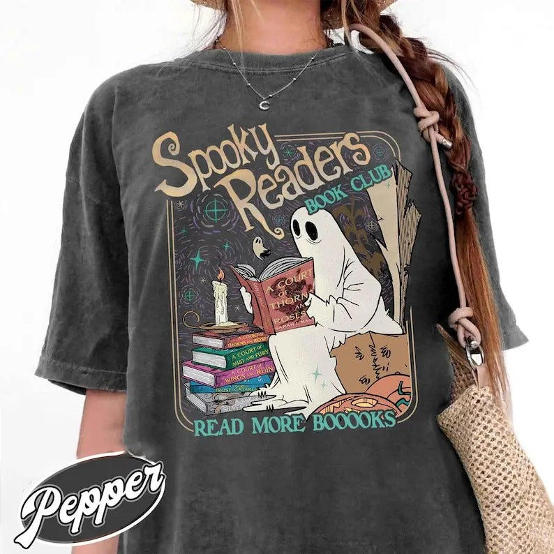 Acotar Ghost Shirt, Bookish Halloween Tee, Spooky Book Lover Shirt, Spooky Season Ghost Skeleton Shirt, Throne Of Glass,...