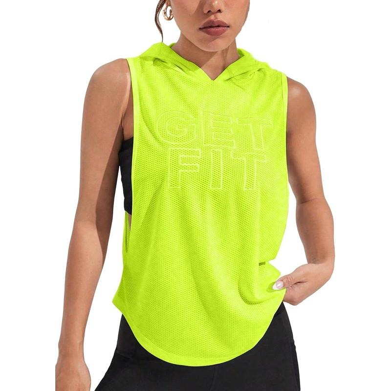 Activewear Letter Embroidered Sleeveless Hooded Sports Tank Top Sweatshirt T-Shirts, Hoodie | HypeCrazeTee.com