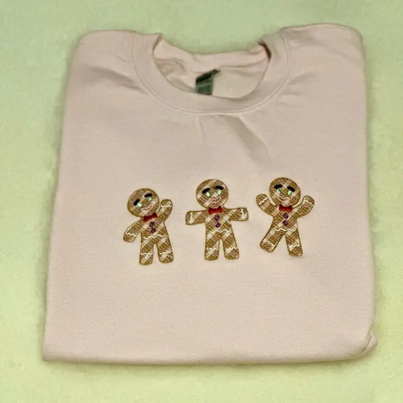 Adorable Gingerbread Embroidered Crewneck Sweatshirt Comfortable Fit Womenswear T-Shirts, Hoodie | HypeCrazeTee.com