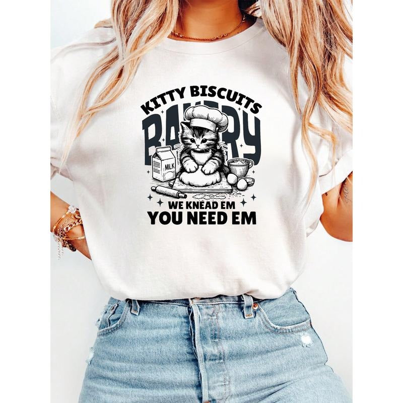 Adorable T - Shirt: 'Kitty Biscuits Bakery' with Cute Cat - A Delight for Cat Lovers Hoodie, Sweatshirt | HypeCrazeTee.com