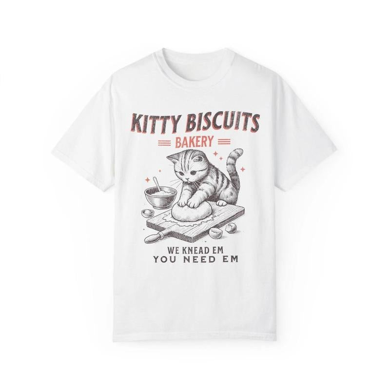 Adorable T - Shirt with "Kitty Biscuits Bakery" Design: A Purr