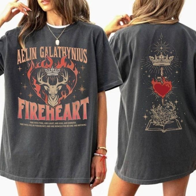 Aelin Galathynius Fireheart Shirt, Throne Of Glass Fan Double-Sided T-shirt, Kingsflame The Thirteen Shirt, Throne of...