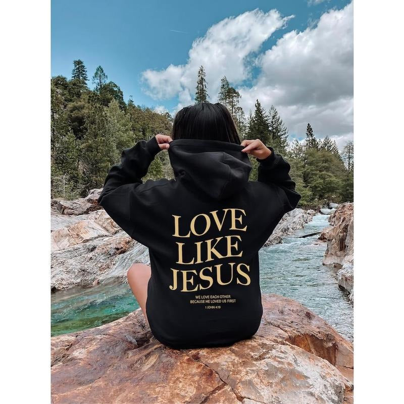 Christian Bible Verse Love Like Jesus Positive Faith Based ; Cotton Menswear Polyester Tops T-Shirts, Hoodie, Sweatshirt