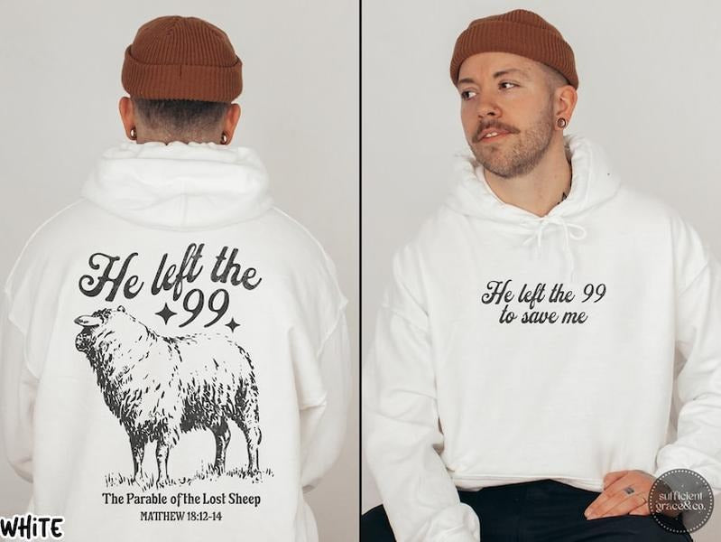 Aesthetic Christian Hoodie For Men, Bible Verse shirt, The Parable Of The Lost Sheep, Faith Based Christian Streetwear,...