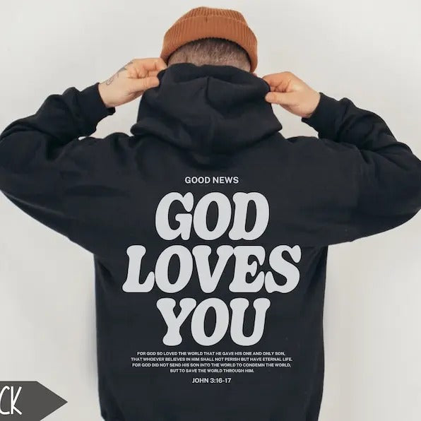 Aesthetic Christian Hoodie For Men, God Loves You, Bible Verse Sweatshirt, Jesus Church Shirt, Christian Streetwear...