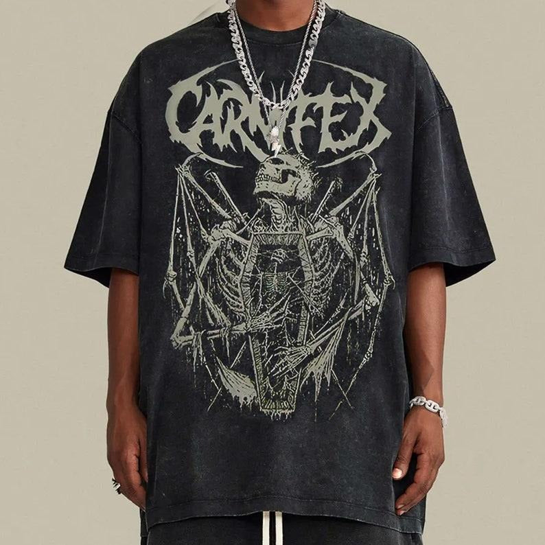 Aesthetic Grunge Carnifex Satanic Skull vintage Goth Oversized Shirt | Cotton Summer Graphic Tee for Men and Woman ...