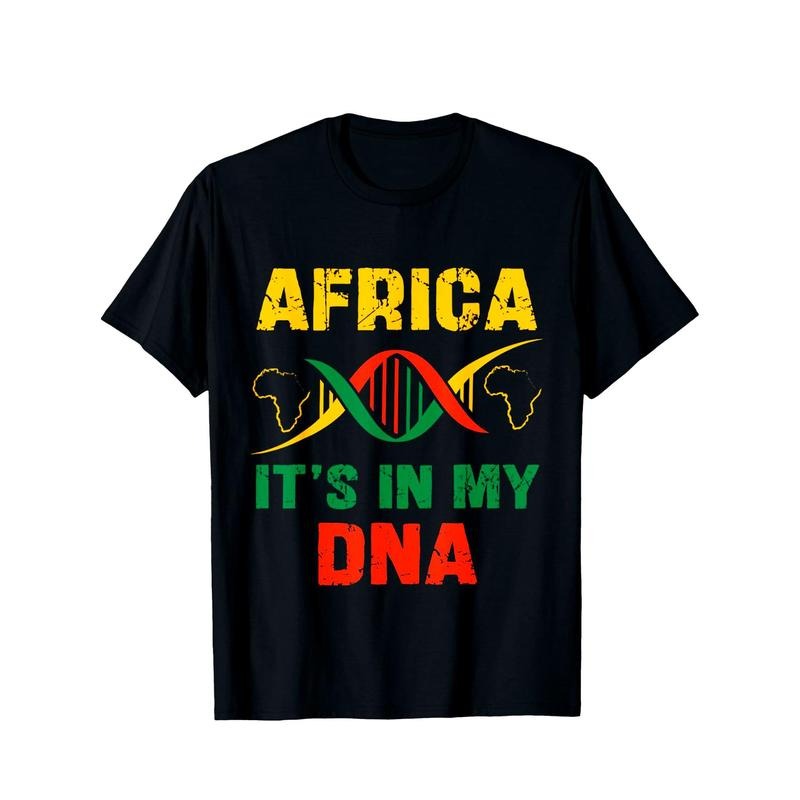 African Heritage Pride Men's T-Shirt - "Africa in My DNA" Colorful Print, 100% Cotton, Short Sleeve Crew Neck -...