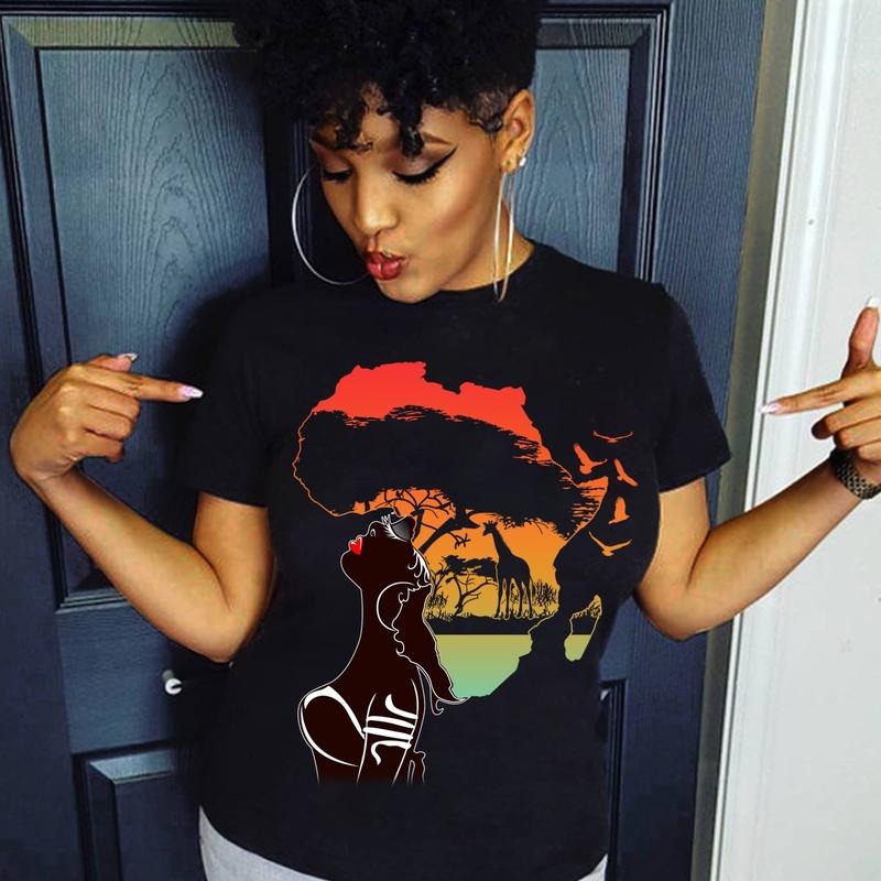Afro Women Africa Map Landscape Natural Shirt, Black Women Magic Tee, BLM, Black History Shirt, Black Excellence Gift...