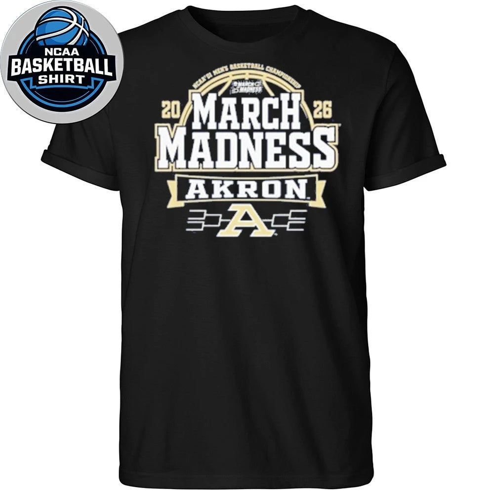 Akron Zips Navy Blue 2026 NCAA Men’s Basketball March Madness Bound Logo T-Shirt