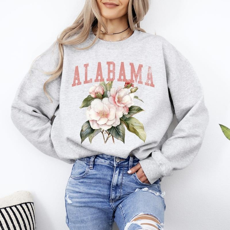 Alabama State Flower Sweatshirt, Crew Neck, Women's, Crewneck T-Shirts, Hoodie | HypeCrazeTee.com