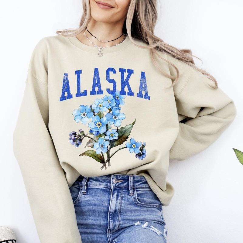Alaska State Flower Sweatshirt, Crew Neck, Women's, Crewneck T-Shirts, Hoodie | HypeCrazeTee.com