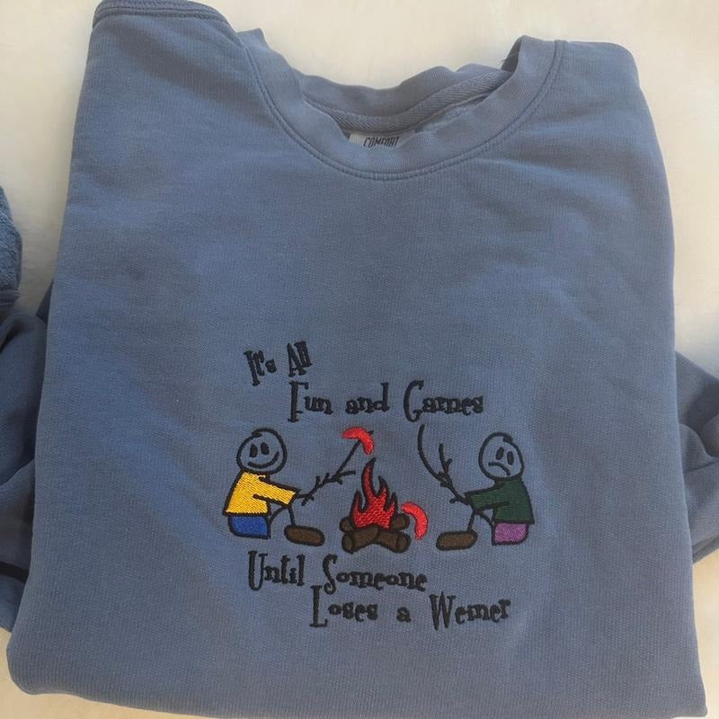 All Fun And Games Embroidered Crewneck Sweatshirt T-Shirts, Hoodie | HypeCrazeTee.com