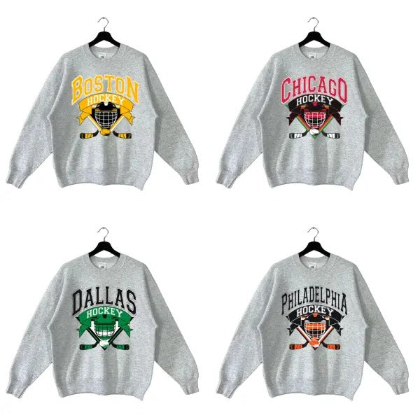 All Team Hockey Crewneck - Retro Ice Hockey Sweatshirt for Game Day Fans T-Shirts, Hoodie | HypeCrazeTee.com