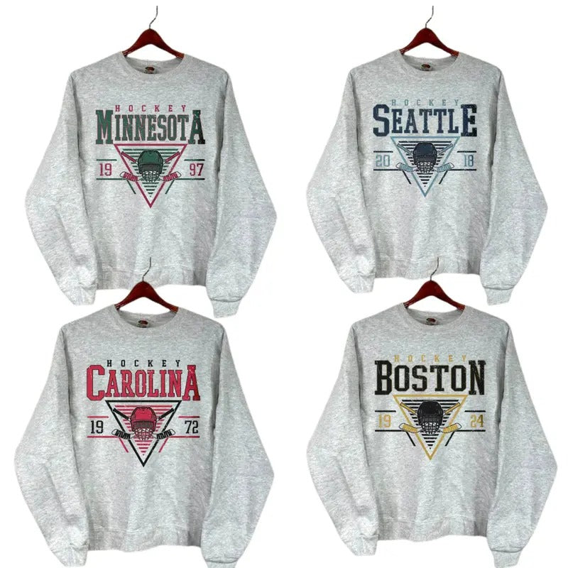 All Team Ice Hockey Retro Style Sweatshirt, Retro All Team Ice Hockey With Big Logo And Graphic, Shirt For Hockey Fan...