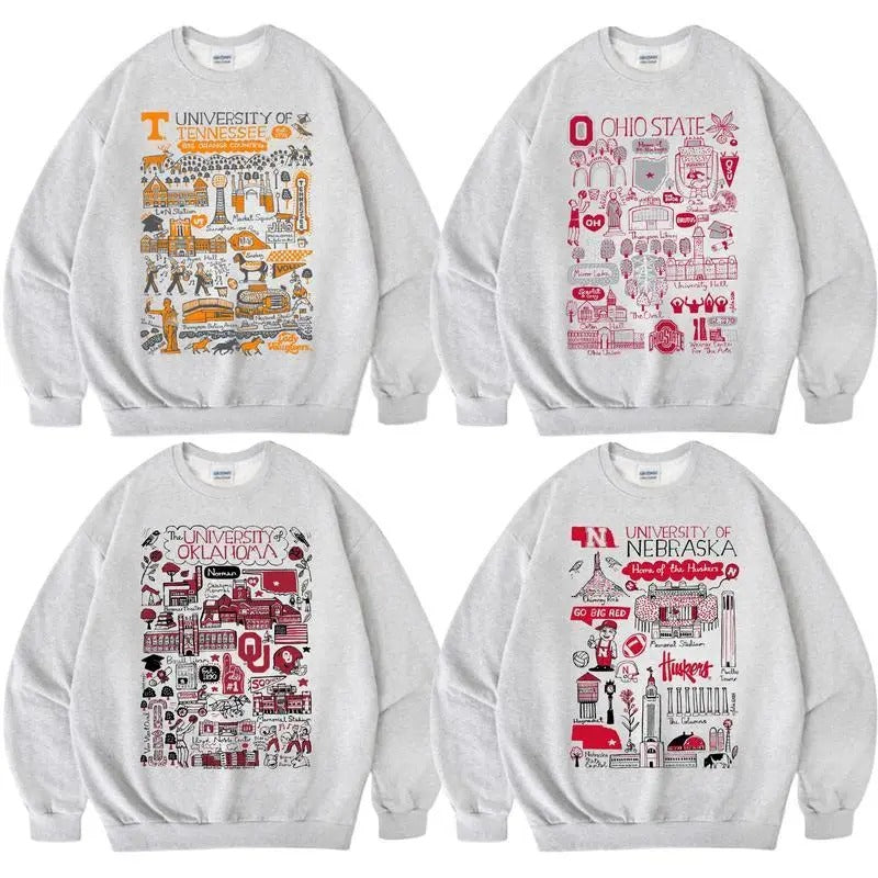 All Team NCAA Crewneck Sweatshirt, Hand Drawn University Impressions Artwork for Men & Women, Retro Graphic All Team...